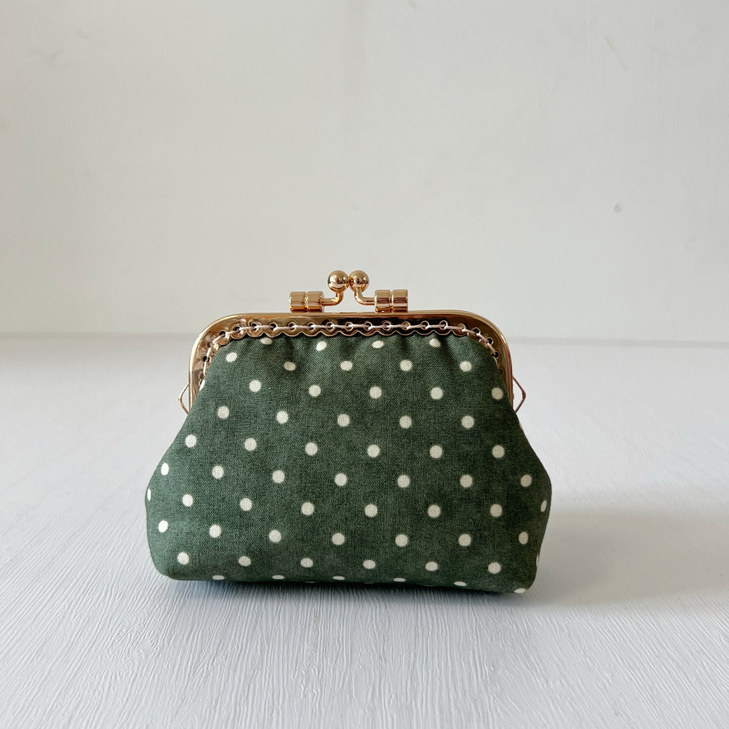 Green Tiny Polka Dots Coin Purse - Handsewn Kiss Lock Purse