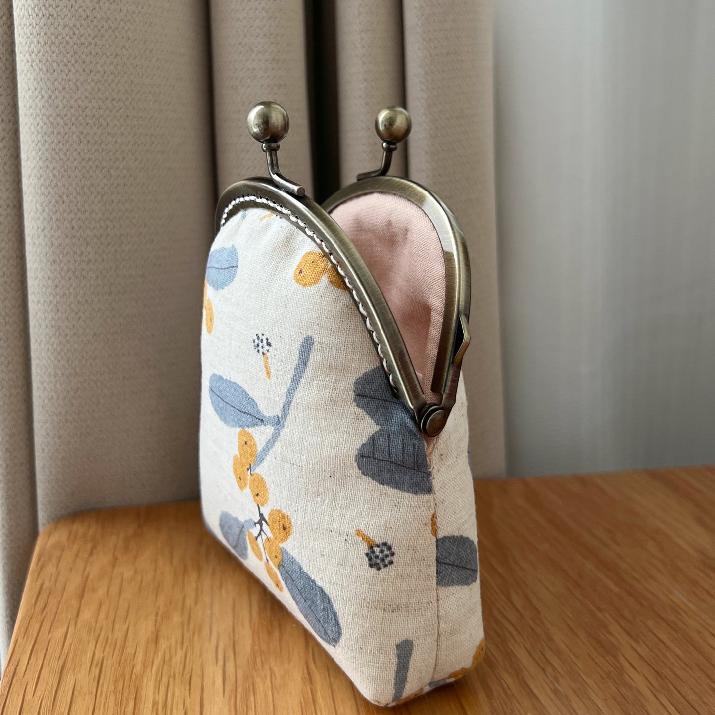 Vintage Yellow Berries - Handmade Fabric Kiss Lock Purse
