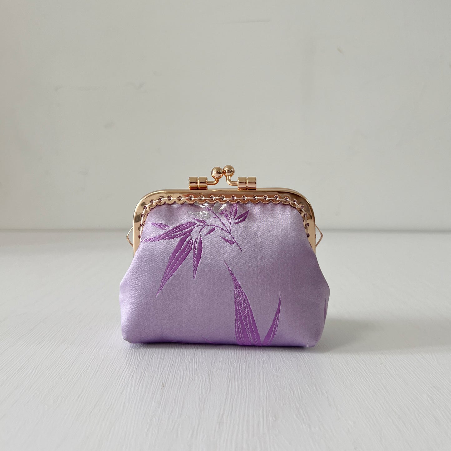 Lilac Bamboo Satin - Handmade Fabric Kiss Lock Coin Purse