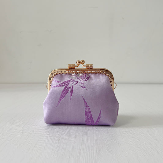 Lilac Bamboo Satin - Handmade Fabric Kiss Lock Coin Purse
