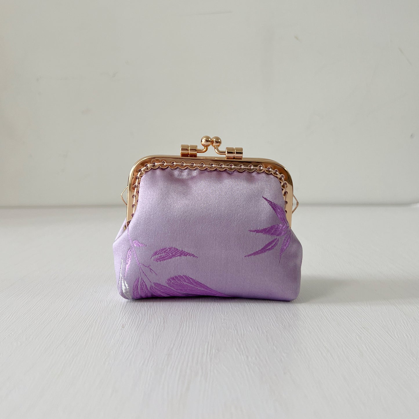 Lilac Bamboo Satin - Handmade Fabric Kiss Lock Coin Purse