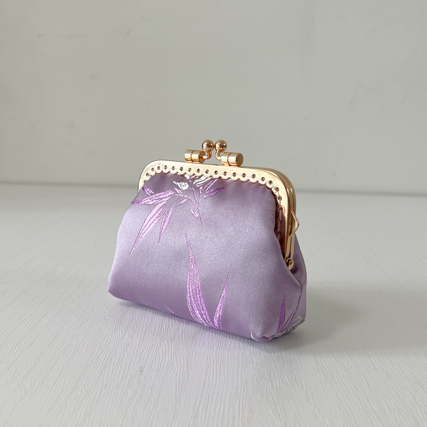 Lilac Bamboo Satin - Handmade Fabric Kiss Lock Coin Purse