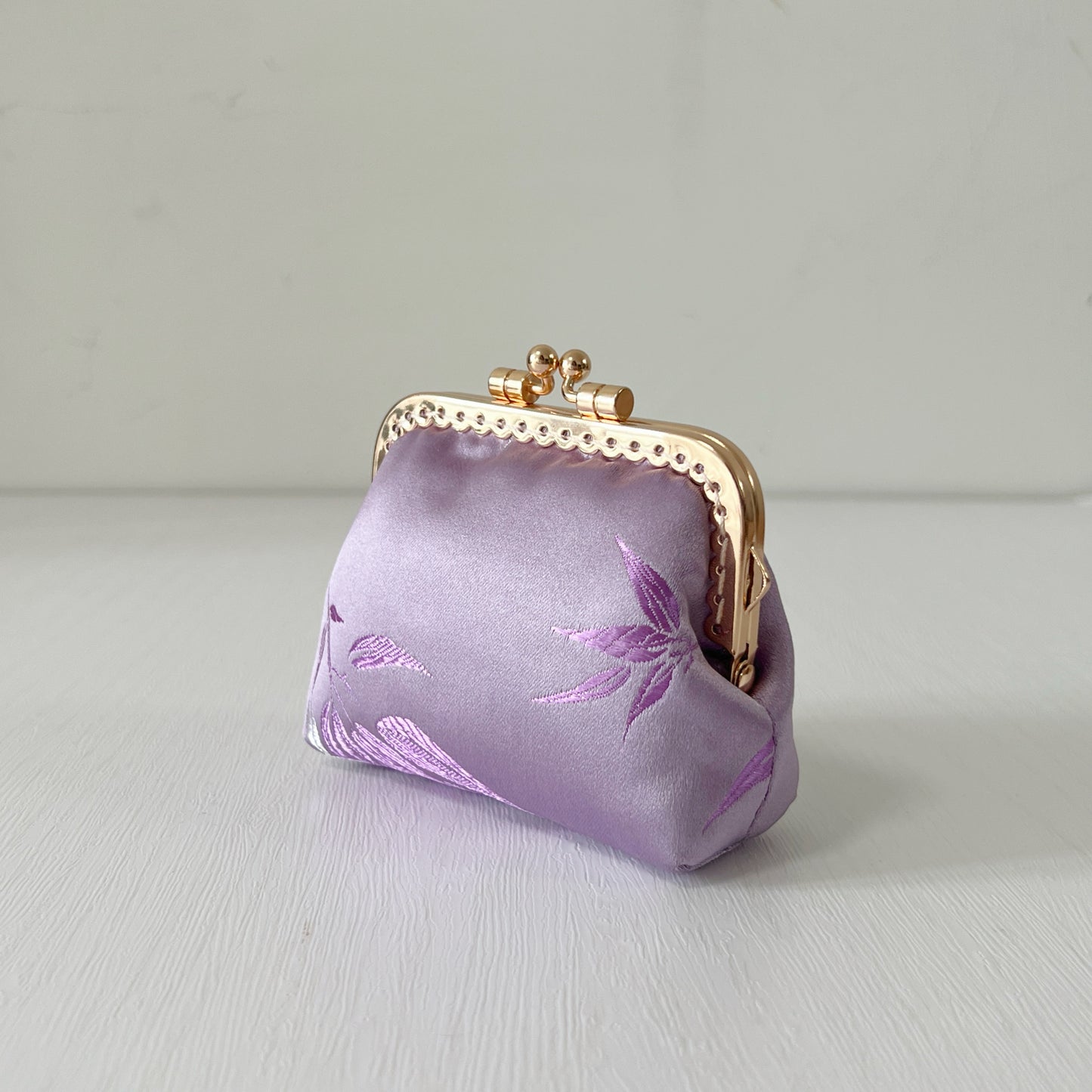 Lilac Bamboo Satin - Handmade Fabric Kiss Lock Coin Purse