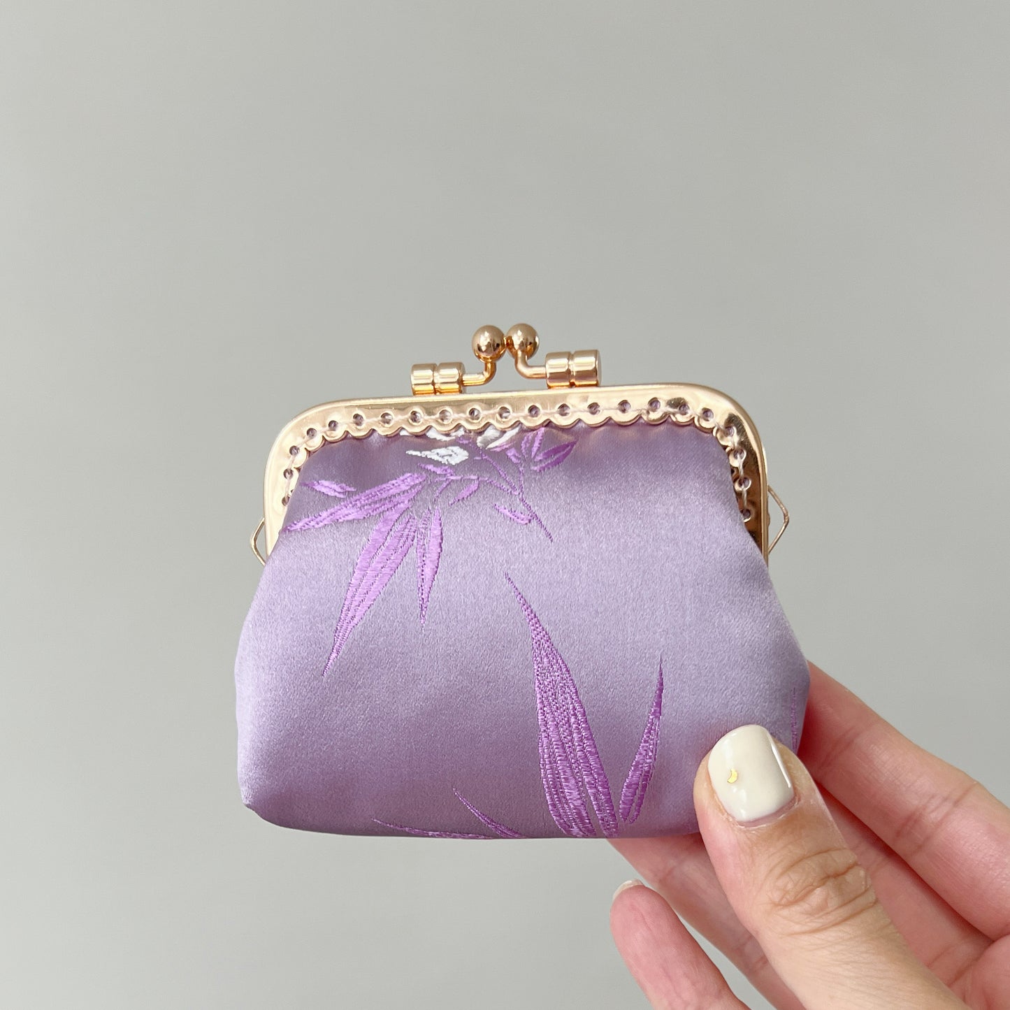 Lilac Bamboo Satin - Handmade Fabric Kiss Lock Coin Purse