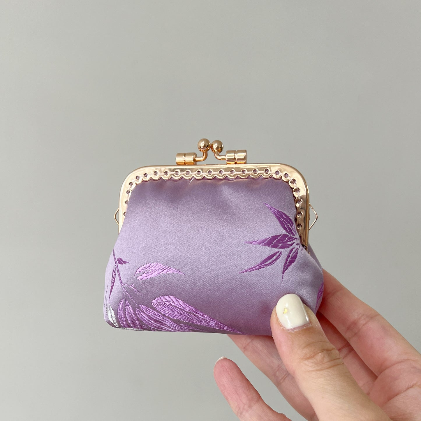 Lilac Bamboo Satin - Handmade Fabric Kiss Lock Coin Purse