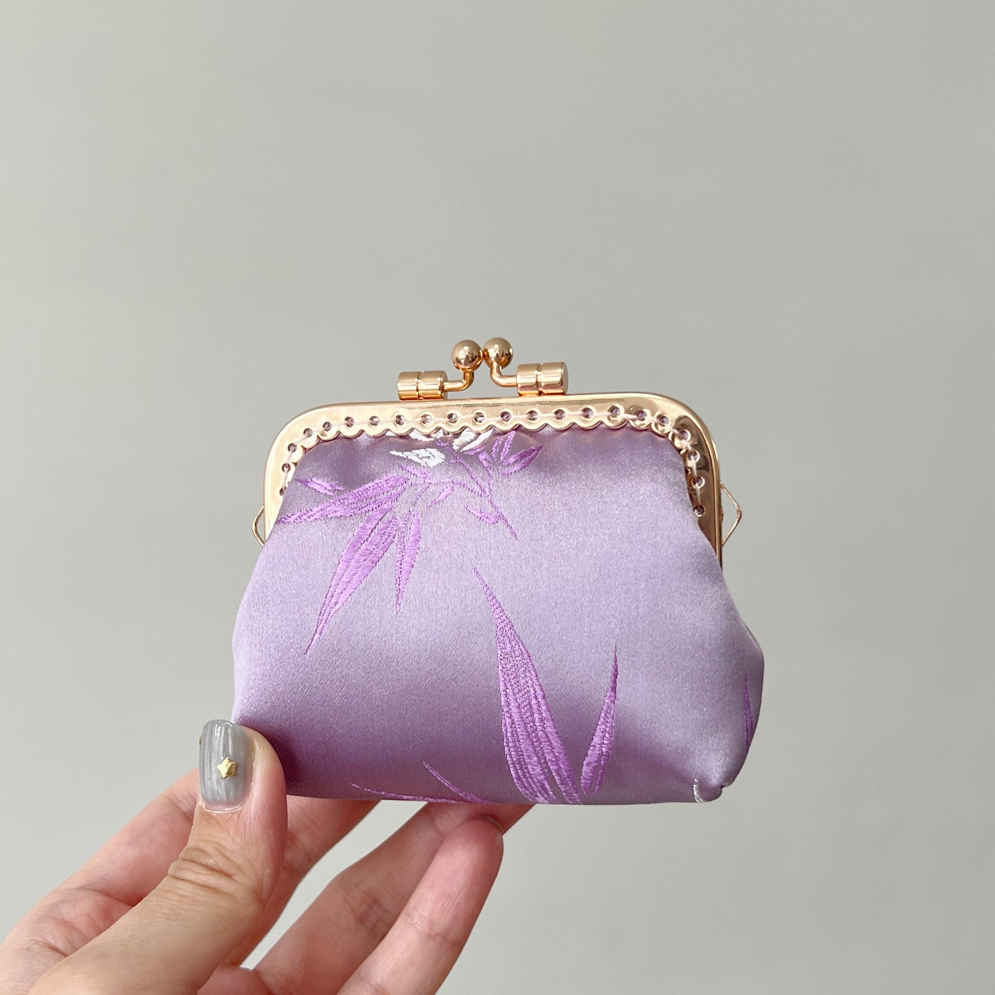 Lilac Bamboo Satin - Handmade Fabric Kiss Lock Coin Purse